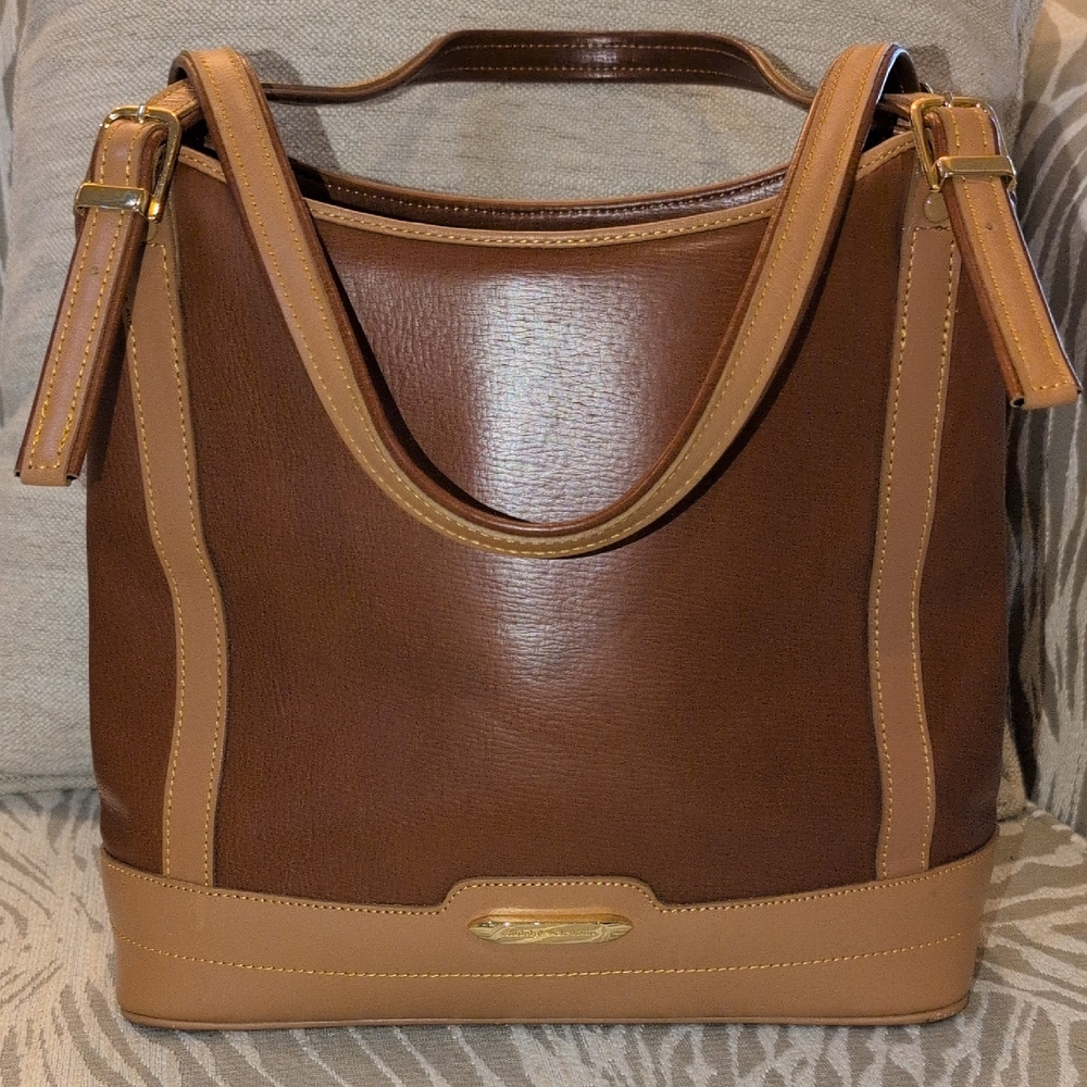 Rudolph Valentino Tan and light Brown  Leather Tote Bag